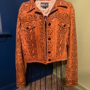 Orange leather jacket (snakeskin print), MLC brand, size M